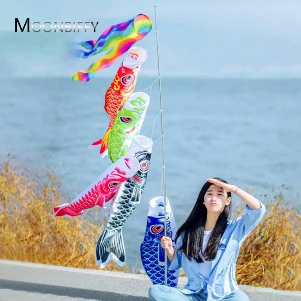 

40cm Colorful Japanese Carp Spray Windsock Streamer Fish Flag Kite Cartoon Fish Colorful Windsock Carp Wind Sock Flag Deco