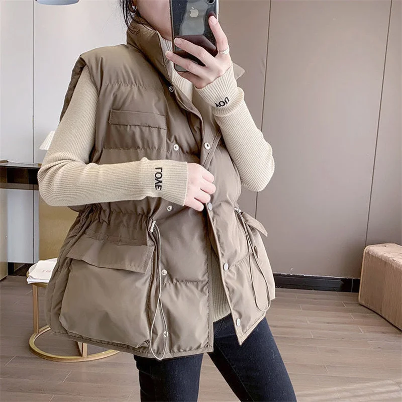 Однобортный жилет большого размера куртка теплые парки женский тонкий из белого