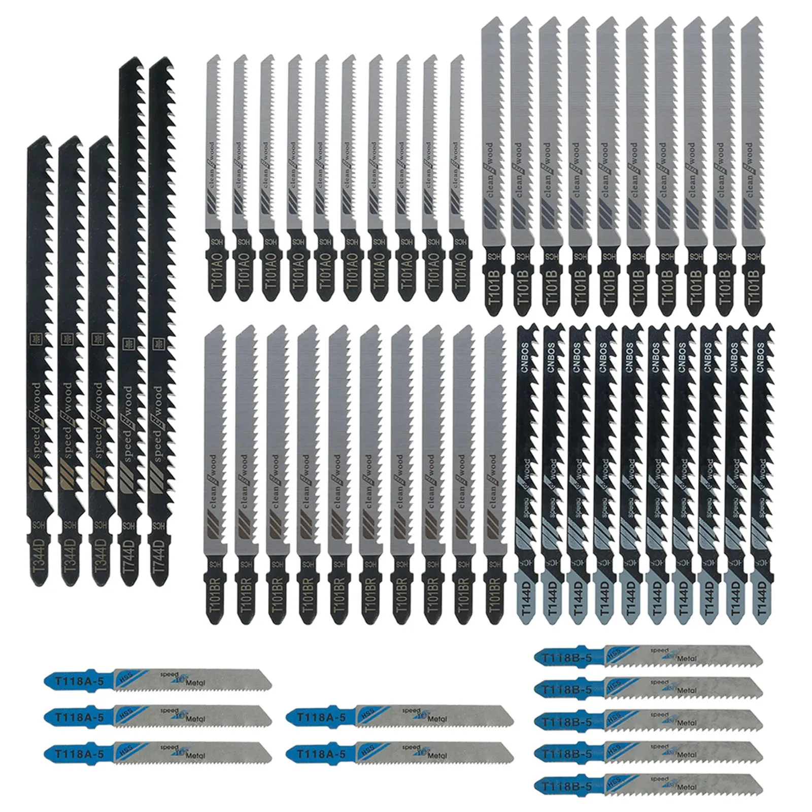 

55pcs Jig Saw Blade Set Assorted Blades T-Shank Accessories Fast Cut Down Jigsaw Blades Woodworking Blades Hand Tool