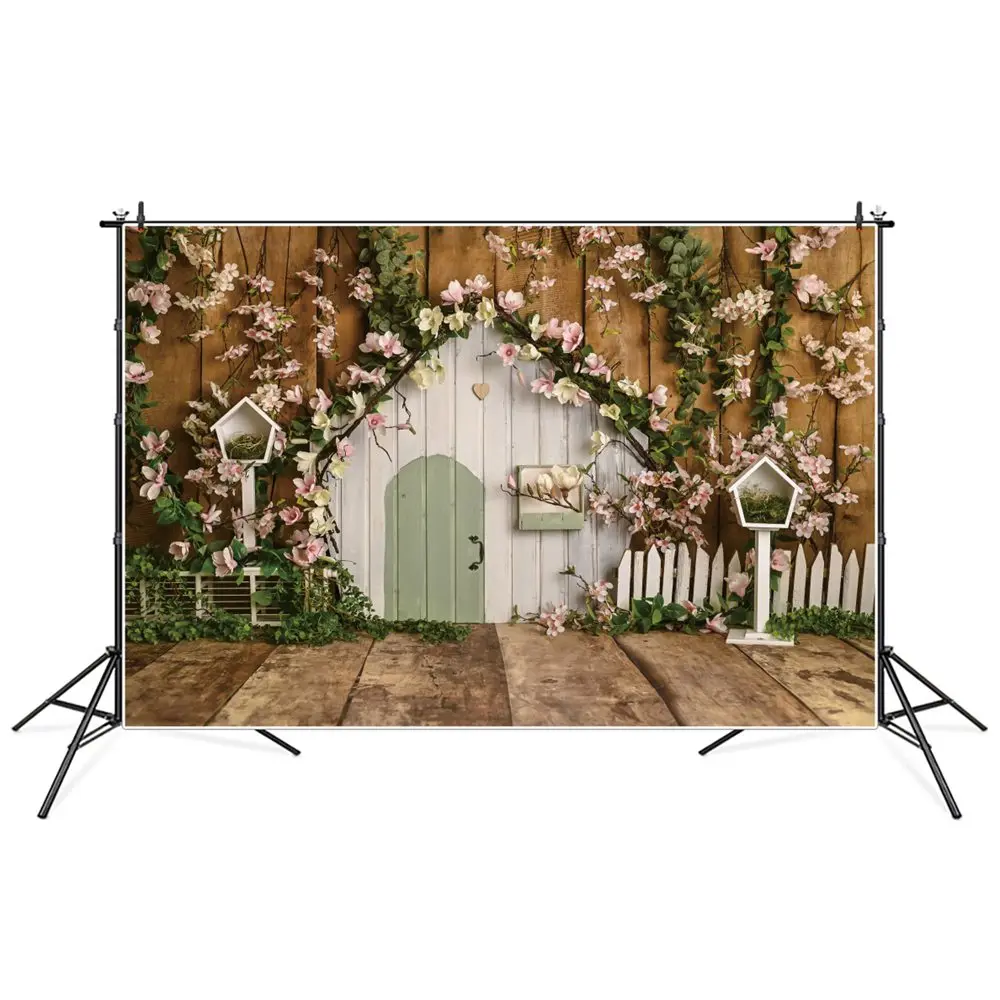 

Spring Flowers Birthday Backdrops Photography Decoration Blossom Board Cabin Room Custom Children Studio Photo Backgrounds Props