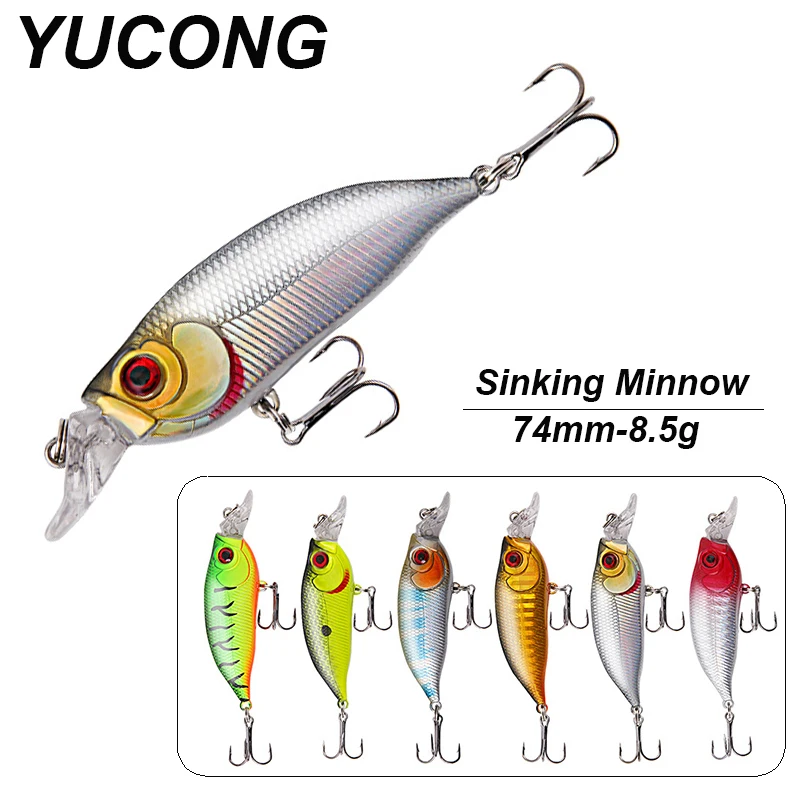 

YUCONG 1PX шумная приманка в форме гольяна 74 мм-8,5 г, Тонущая рыболовная приманка, долгое забрасывание, жесткий воблер, троллинговая свимбейт, рыб...