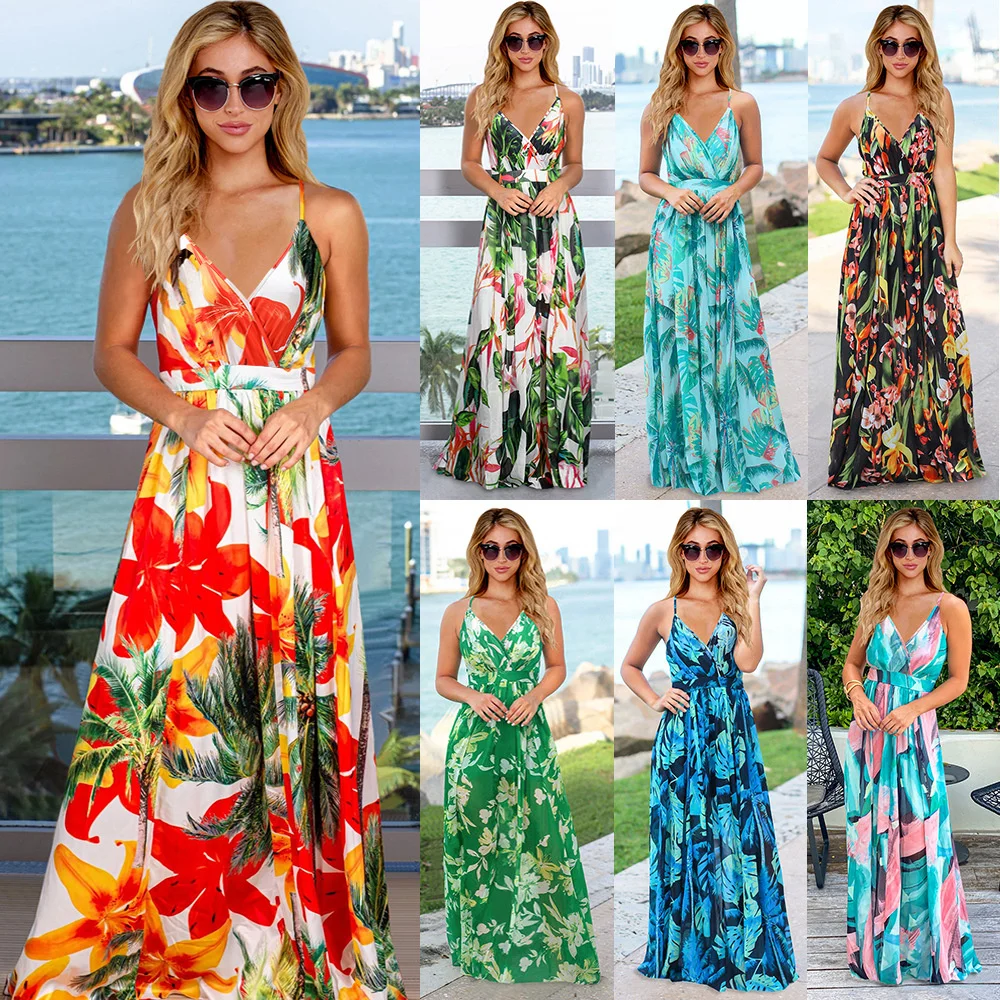 

Women Summer Maxi Dress Vintage Bohemian Loose Camis Long Dress Casual Sleeveless Style Beach Dress