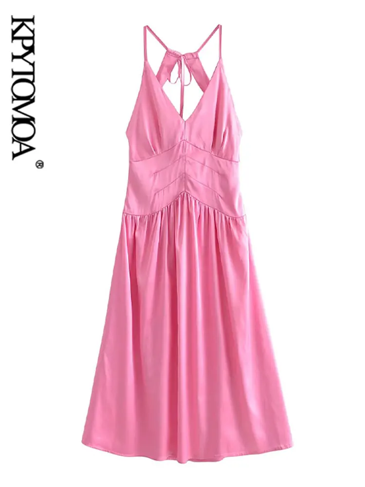 

KPYTOMOA женское модное Плиссированное вечерние ласное вечернее платье миди винтажное платье с открытой спиной на бретельках женское платье ...