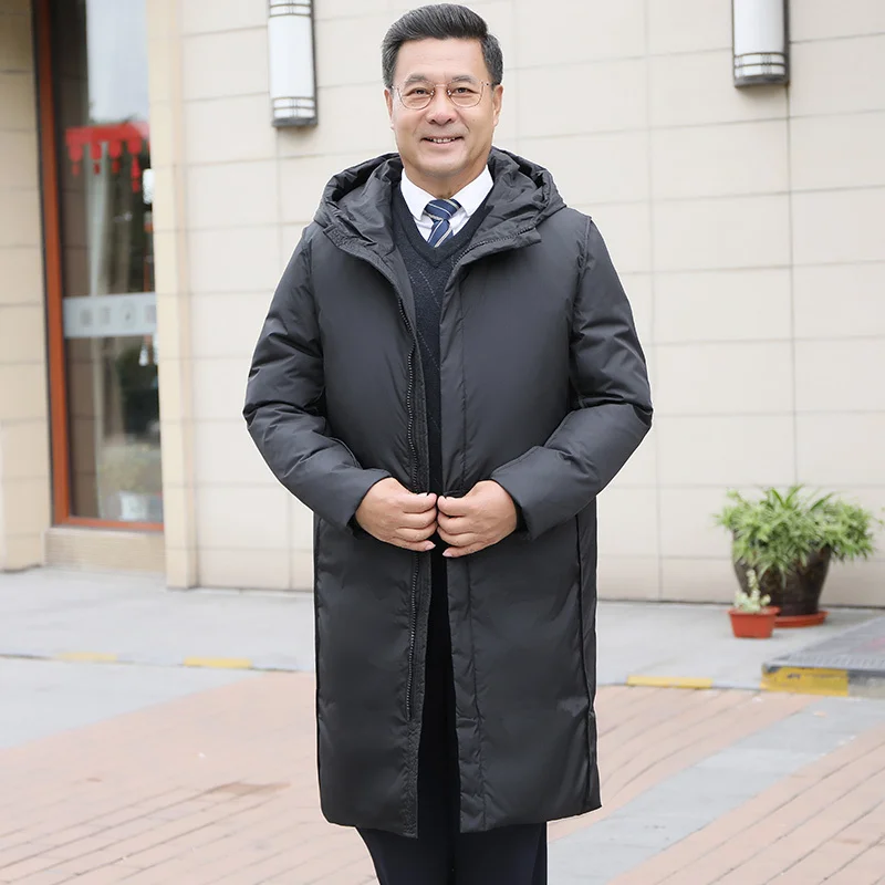 Long white duck down jacket men's down jacket Warm winter wear for the elderly long sleeve down jacket parkas men's coat