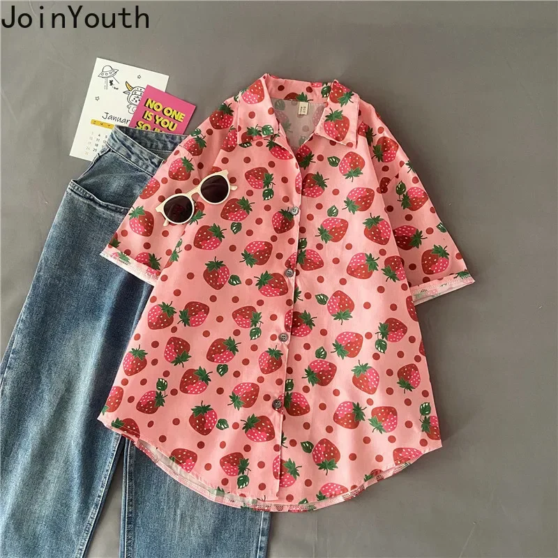 Женские топы Joinyouth рубашки с клубничным принтом свободные повседневные уличная