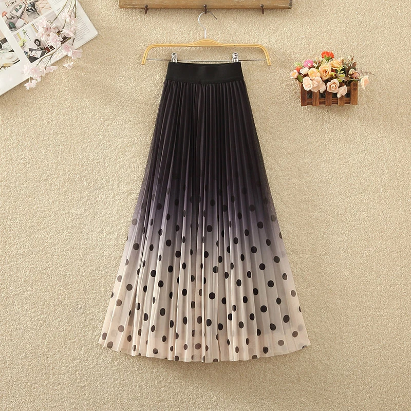 

Women 2022 Summer Elegant Chic Pleated Skirt High Waist Fashion Elastic Skirt vintage pleated Long Skirt women