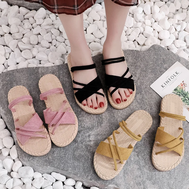2022 Sandals Low-Heeled Shoes With Strap Suit Female Beige Flip Flops Platform New Low-heeled Outside Handmade Beach Black Clear