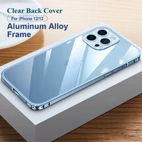 luxury metal frame lens protection for iphone 13 12 pro max aluminum alloy phone case for iphone 13 12 transparent pc back cover