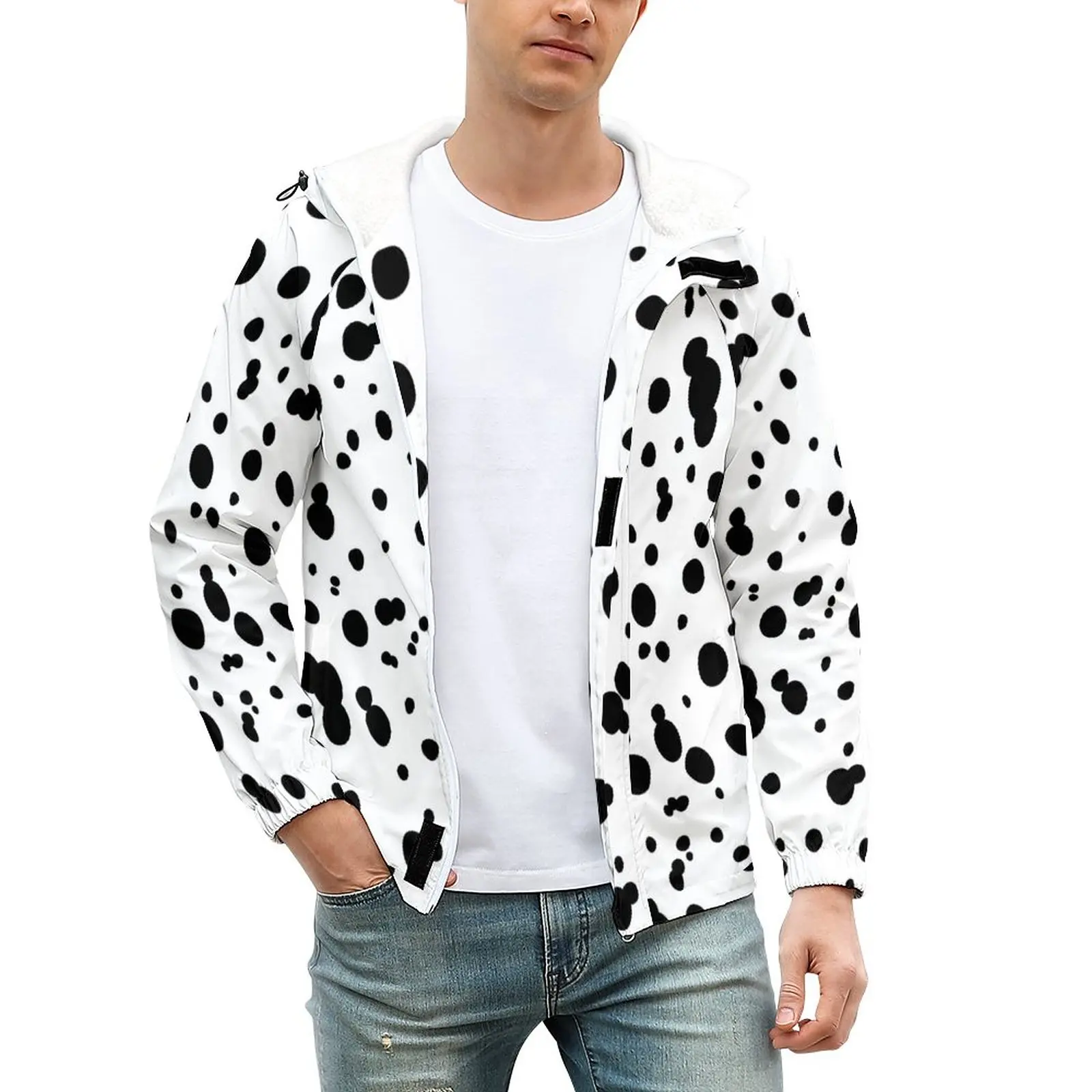 

Далматинские куртки с принтом в горошек, Зимние Теплые повседневные ретро пальто с карманами, Классическая ветрозащитная куртка большого р...