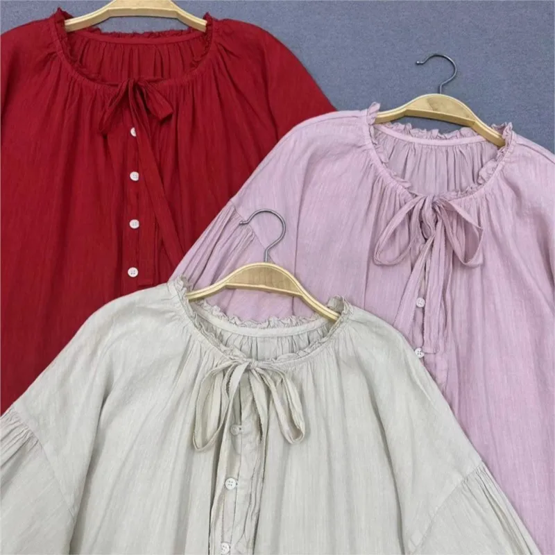 Женские винтажные рубашки в стиле мори Johnature Свободный Топ с коротким рукавом