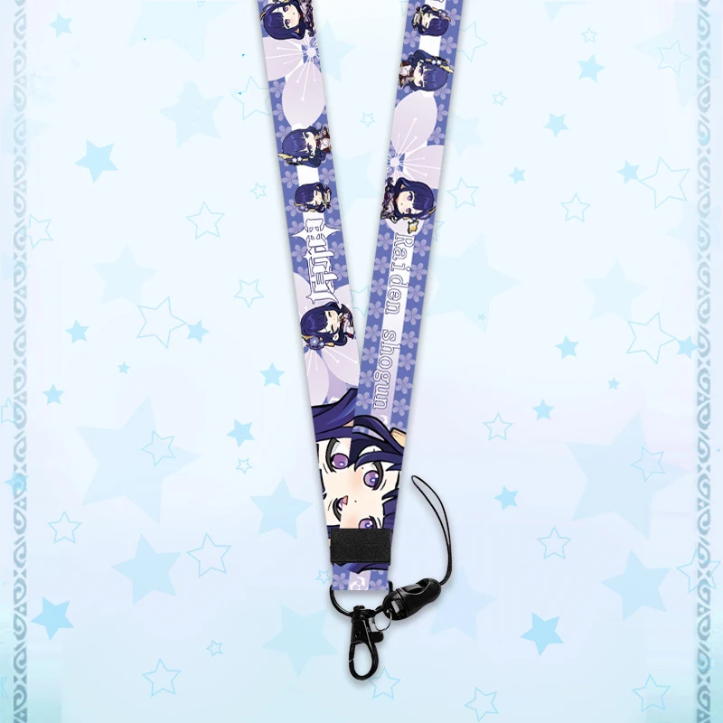 Серия Inazuma милый студенческий ремешок для шеи с двусторонним принтом Chiori Raiden Shogun