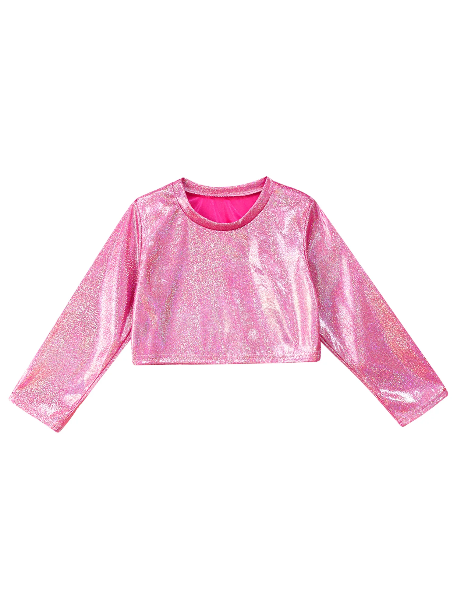 

Kids Girls Boys Hip-hop Jazz Dance T-Shirts New Fashion Sparkling Long Sleeve Short Crop Top Dancewear Stage Performance Costume