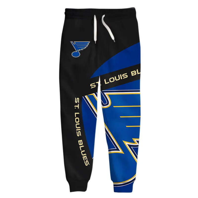 

St. Louis men's Casual Pants Black And Blue Stitching Blue Wings Print Blues Sweatpants