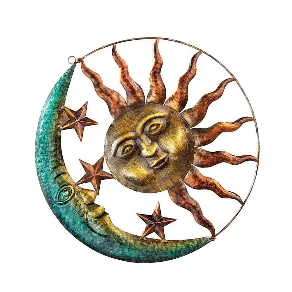 

Wall Sun Moon Metal Decor Hanging Sculpture Star Decoration Pendant Celestial Background Outdoor Artistic Adornment Themed