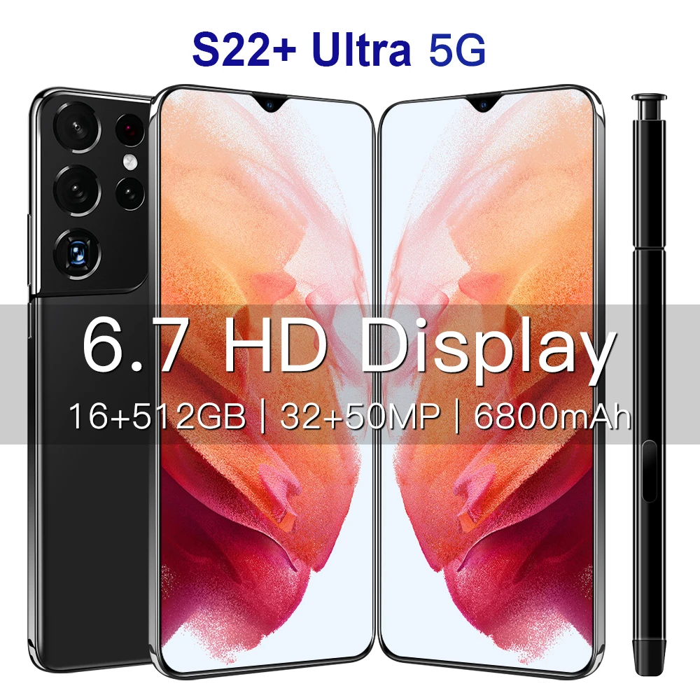 

Global Version SmartPhone S22+ Ultra 6.7Inch HD Screen 16G+1TB Unlocked Mobile Phones 5G Dual Sim Android Cell Phones Celulares