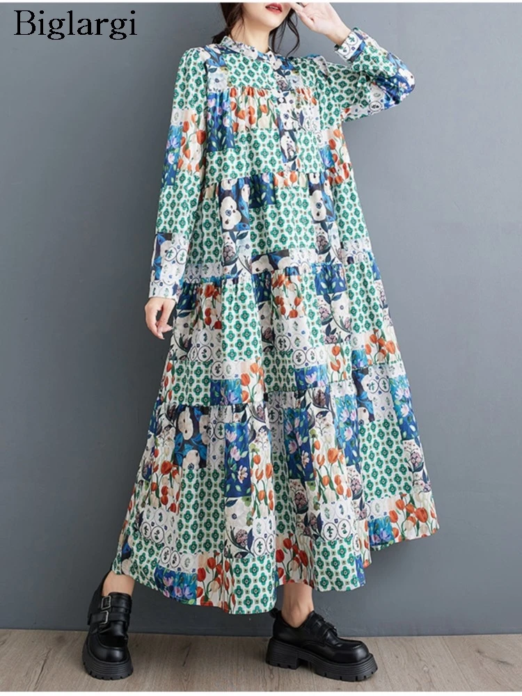 Женское плиссированное платье-трапеция с длинным рукавом свободного покроя