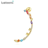 luoteemi simple single ear clip for women multicolor fashion rainbow crystal right ear jewelry dating wedding boucle d%e2%80%99oreille