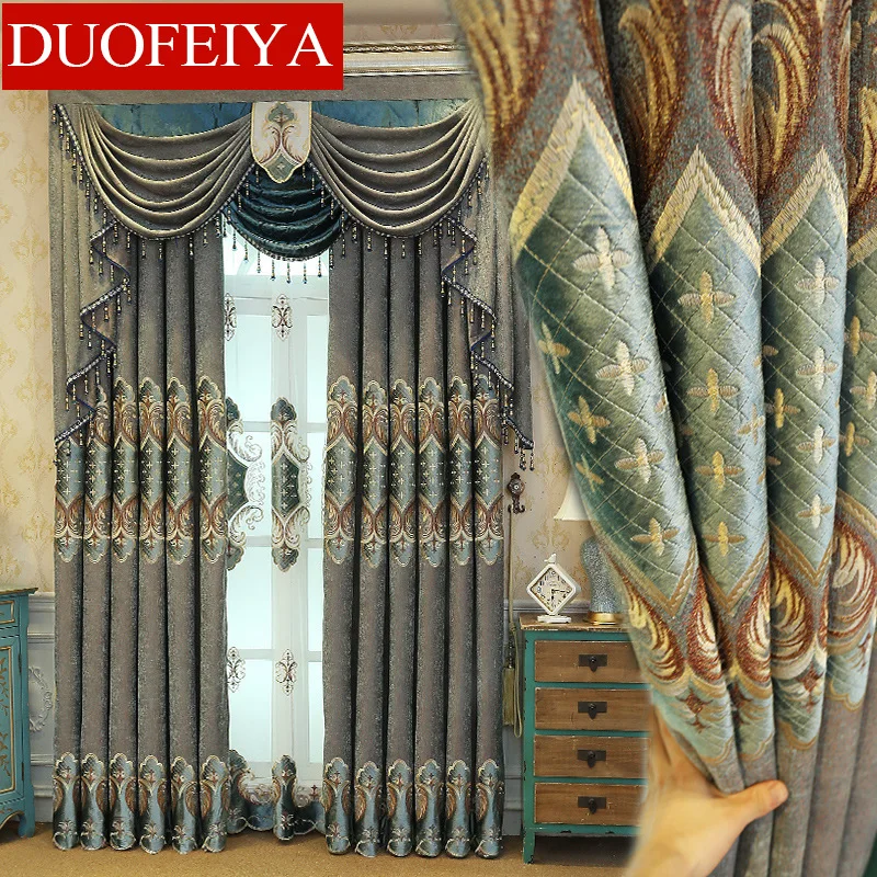 

European Style Luxury Curtains for Living Dining Room Bedroom Semi-shading Bedroom Finished Jacquard Embroidery Cloth