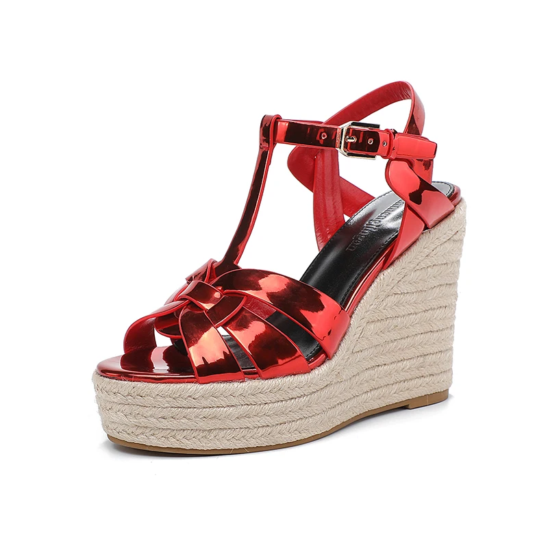 2023 Latest Fashion and Leisure Women's Brand Genuine Leather High Heel Sandals 12CM Open Toe Round Head Hemp Rope Single Shoe