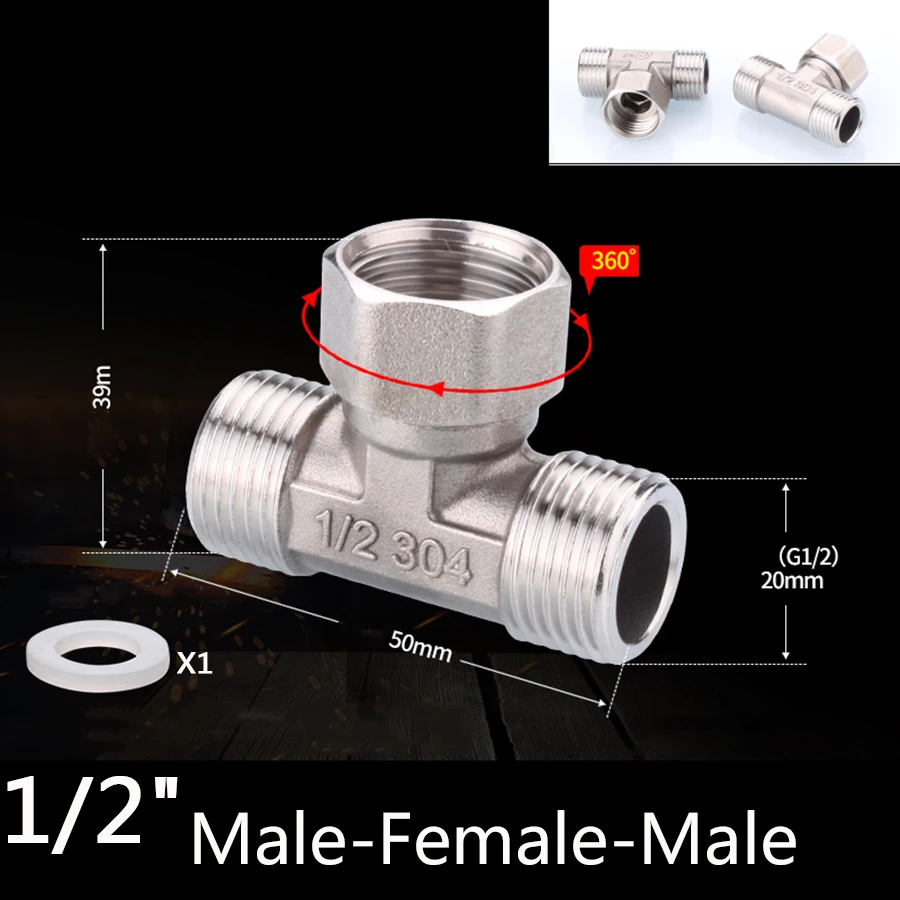 304 нержавеющая сталь подвижное соединение 1/2 BSP Женский Мужской резьбовой тройник тип локоть стыковое соединение адаптер Муфта сантехника фитинги