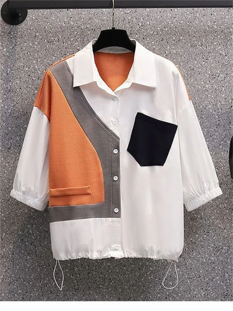 

2022 Fashion Summer New Patchwork Solid Color Half Sleeve Casual Shirts Straight Loose Thin Comfortable Korean Women's Clothing