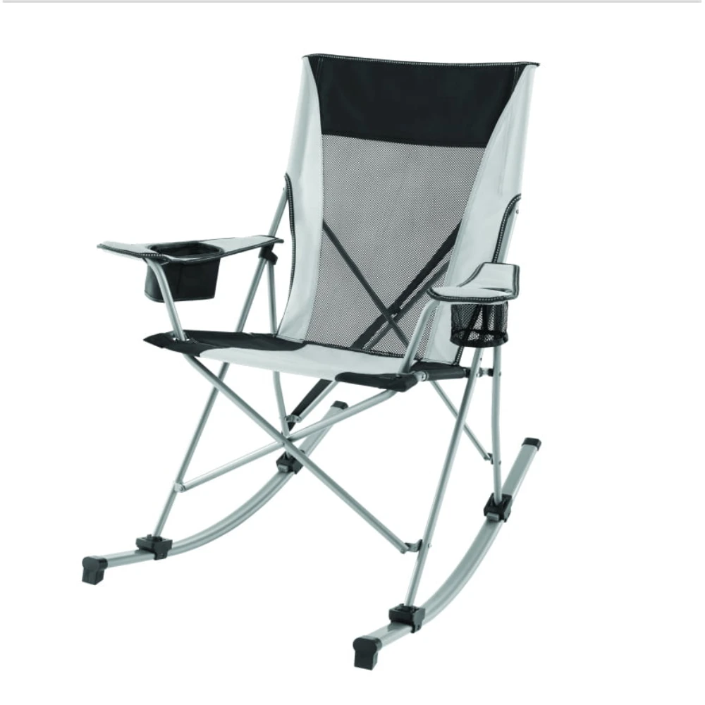 

2 in 1 Mesh Rocking Camp Chair, Gray and Black, Detachable Rockers, Adult