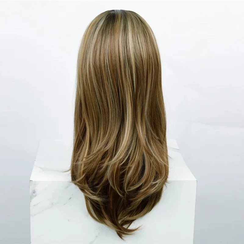 Светло-коричневый золотистый блондин натуральный прямой парик синтетический