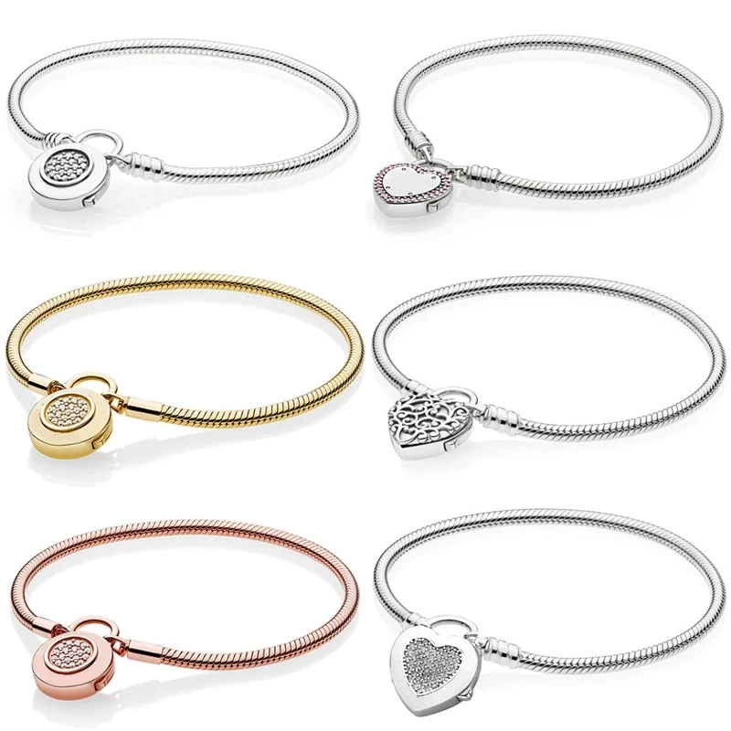 

Moments Regal Heart Lock Your Promise Logo Signature Padlock Bracelet Fit Europe Bangle 925 Sterling Silver Bead Charm Jewelry