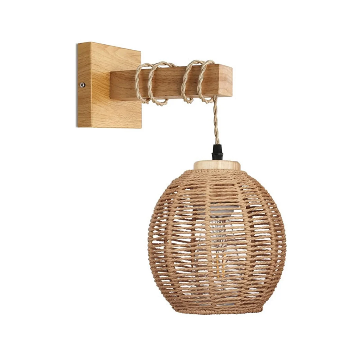 

Retro Wall Light Woven Rattan Wood Sconces Living Room Bedside Lamp Vintage Bedroom Decoration Lighting-B