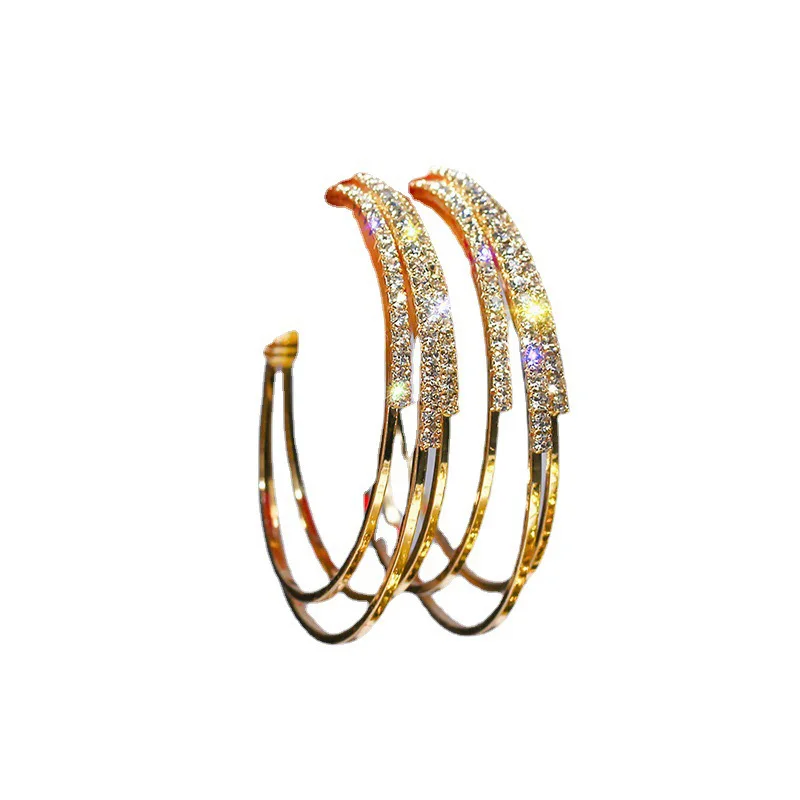 

PTQASP New Exaggerated C-Shaped Crystal Hoop Earrings for Women Fashion Large Circle Round Earrings Jewelry Accessories Brincos