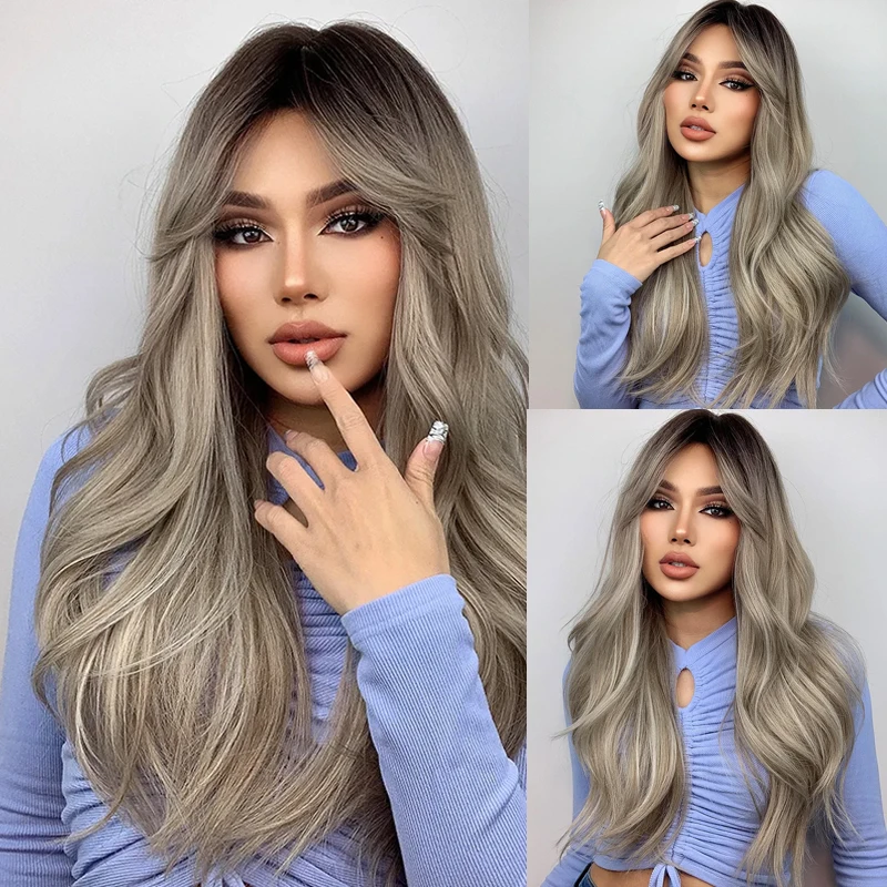 Парик для косплея из синтетического Аниме длинные волнистые волосы от чёрного до