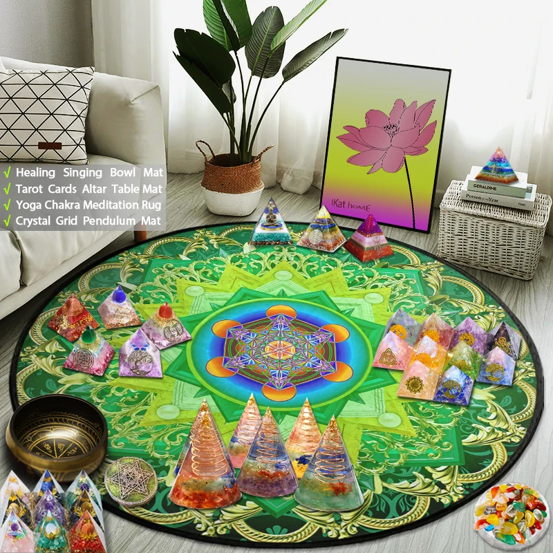 

Mandala Round Rug Yoga Buddhist Meditation Mat Metatron Spiritual Crystal Healing Pendulum Pagan Astrology Altar Tarot Card Pads