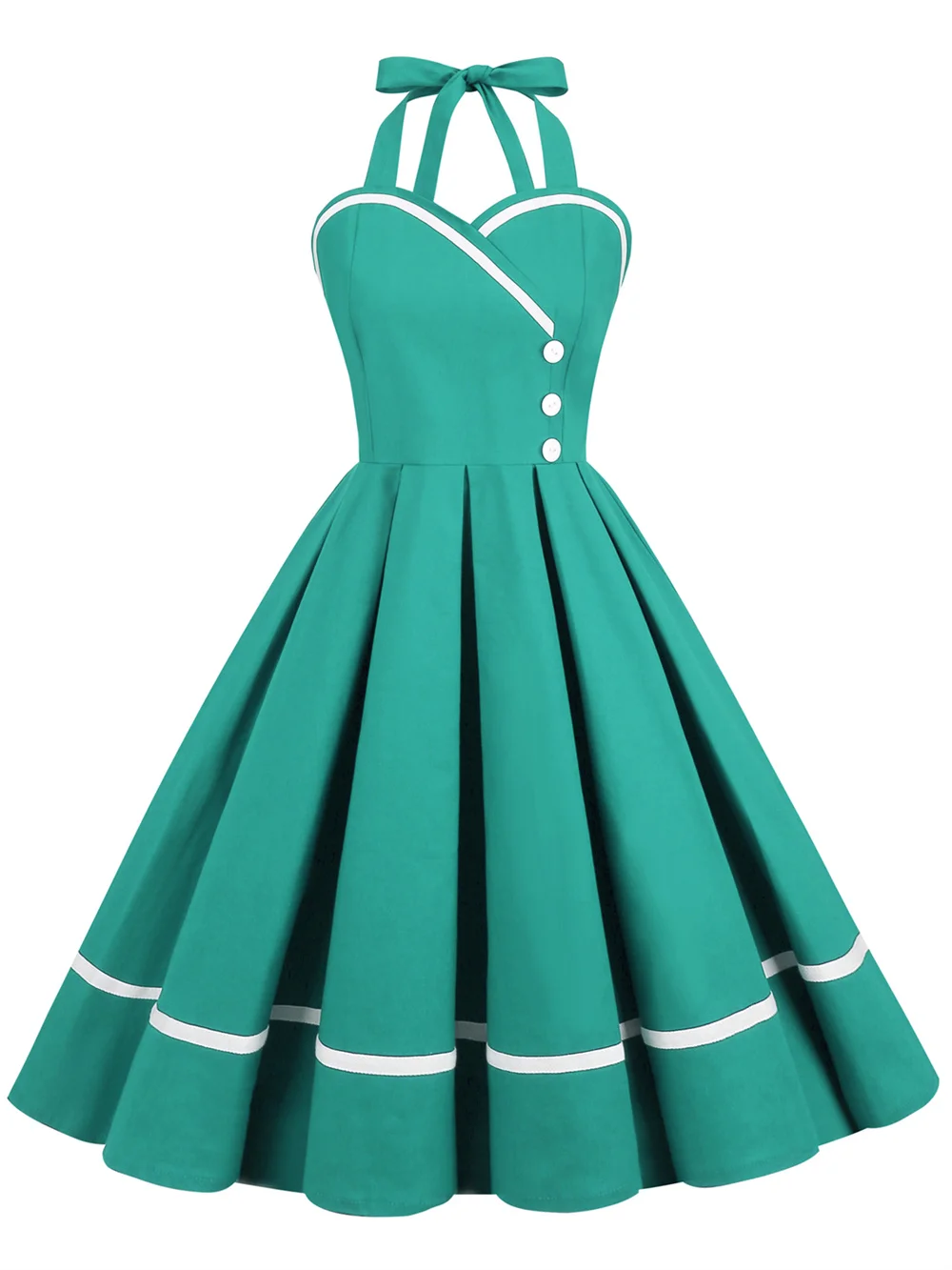 

Women Summer Elegant Halter Sexy Party Pleated Dress Pinup Casual Solid Vintage Swing 50s 60s Retro Rockabilly Dresses jurken