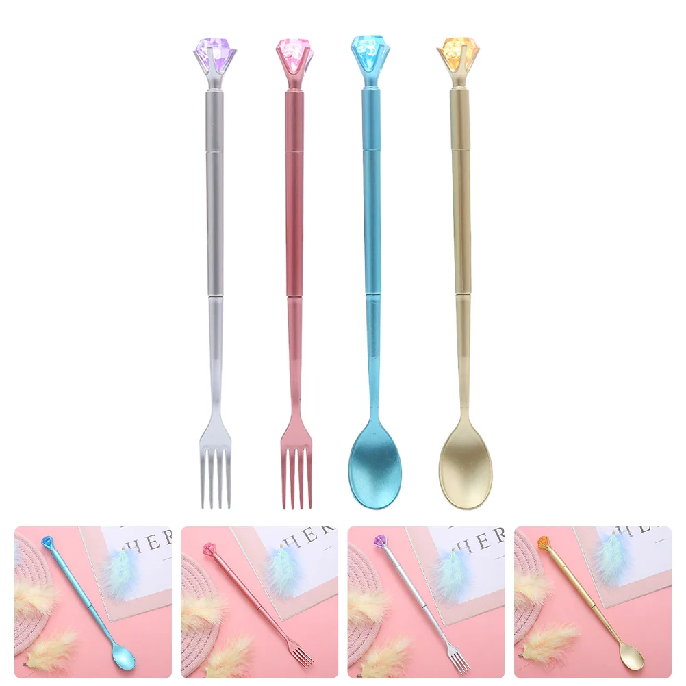 

4 Pcs Crystals Decor Cutlery Styling Pen Multipurpose Gel Fork Spoon Shaped Fine Office Stationery Pens Students Universal
