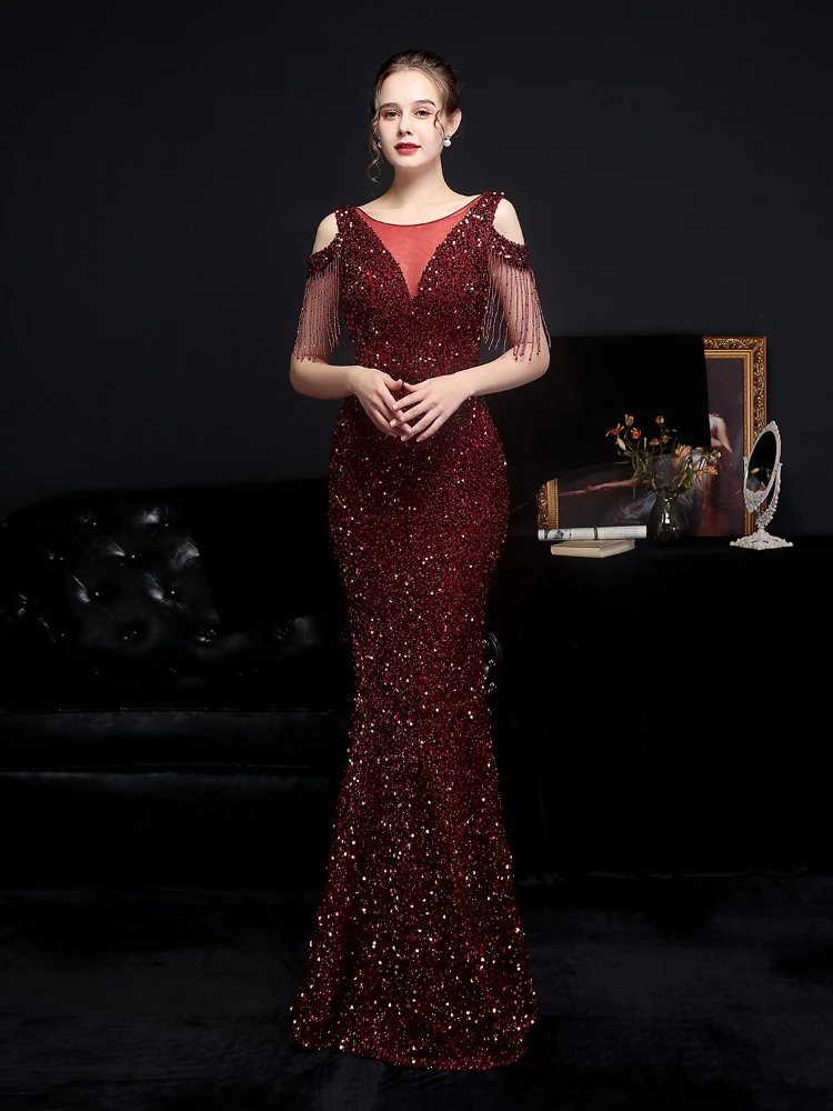 Luxury Party Elegant Dresses for Women 2022 Evening Prom Formal Long Clothes Sexy Sequin Cocktail Ceremony Birthday Maxi Outfits