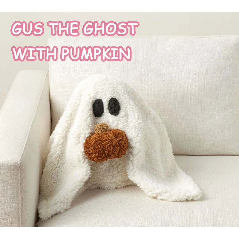 

Gus The Ghost with Pumpkin Plush Toys Cute Soft Stuffed Pillow Halloween Dolls for Kid Birthday Christmas Gift Room Decoration