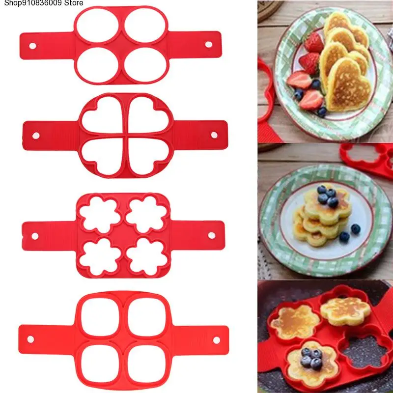 

Nonstick Pancake Maker Egg Ring Maker 4 Holes Silicone Pancake Mold Frying Egg Mold DIY Square Heart Circle Flower Kitchen Tools
