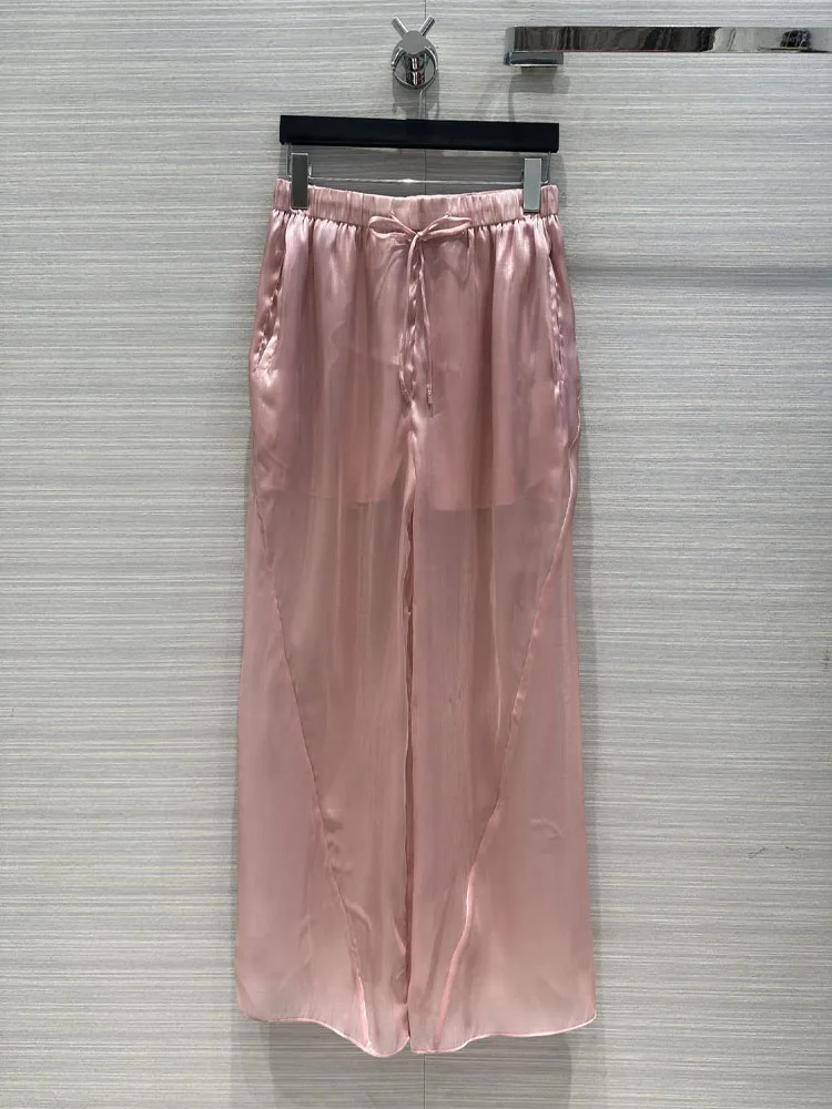 

2023 New Women Fashion Casual Comfortable Stylish High Quality Silky Wide Leg Pants Lined With Silk Fabric