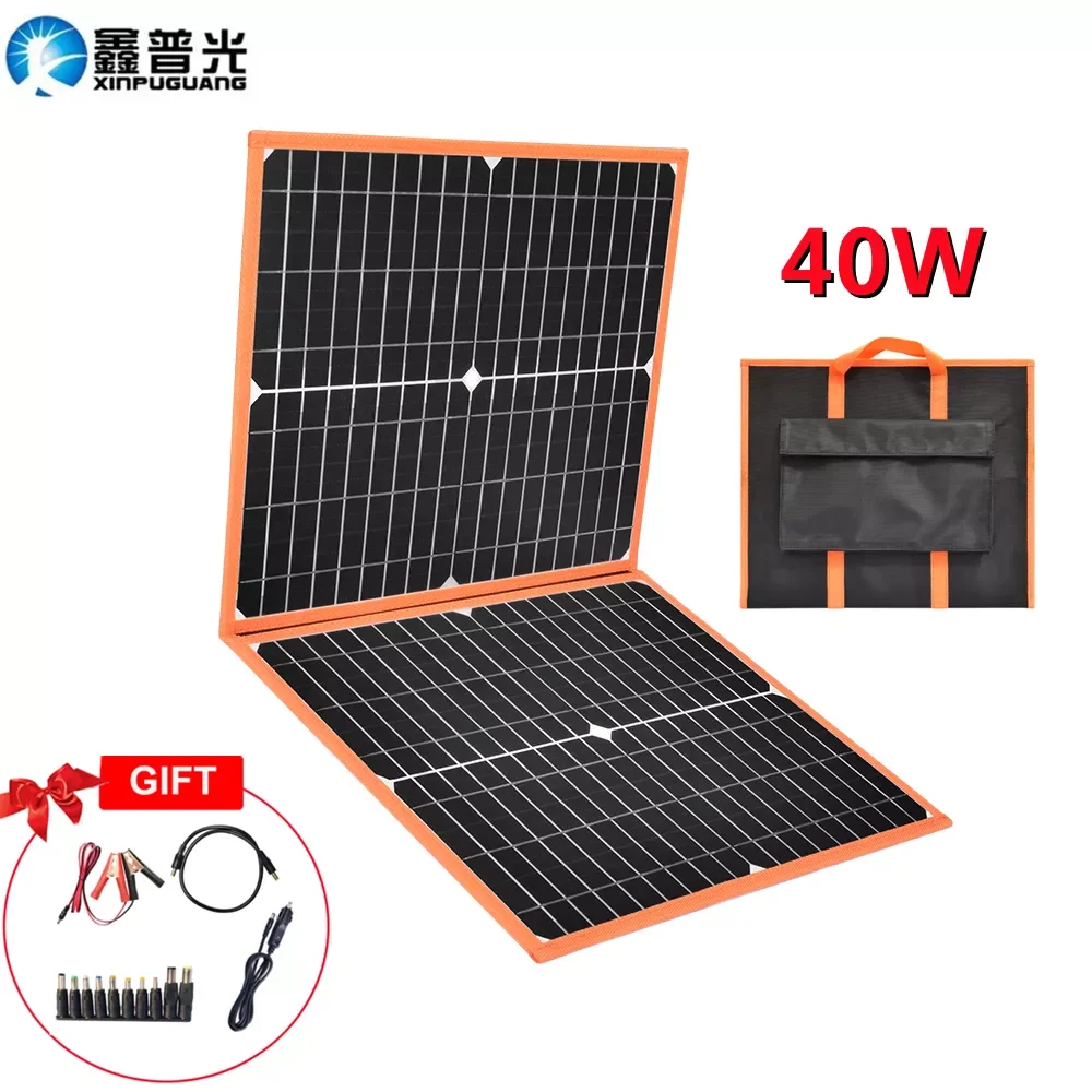 

NEW2023 40W Foldable Solar Panel Portable Solar Charger Power Generator 5V USB 18V DC Output For Travel Phone Car 12V Battery Ch