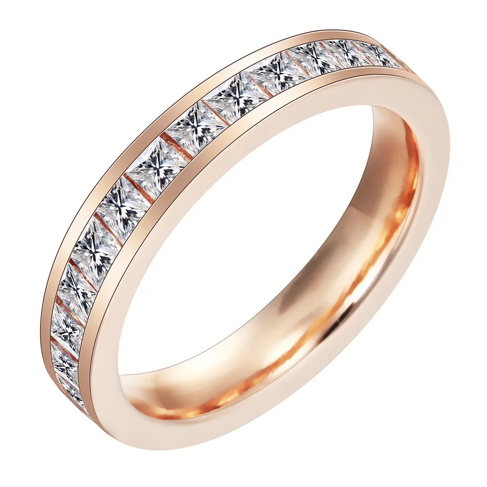 

Uilz Luxury Korean Hot Selling Fashion Jewelry Simple Copper Inlaid Zircon Rings Student Party Gift Couple Stainless Steel Rings