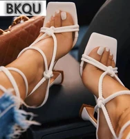 2022 spring and summer new square toe open toe strappy wine glass heel thick heel fashion ladies sandals large size