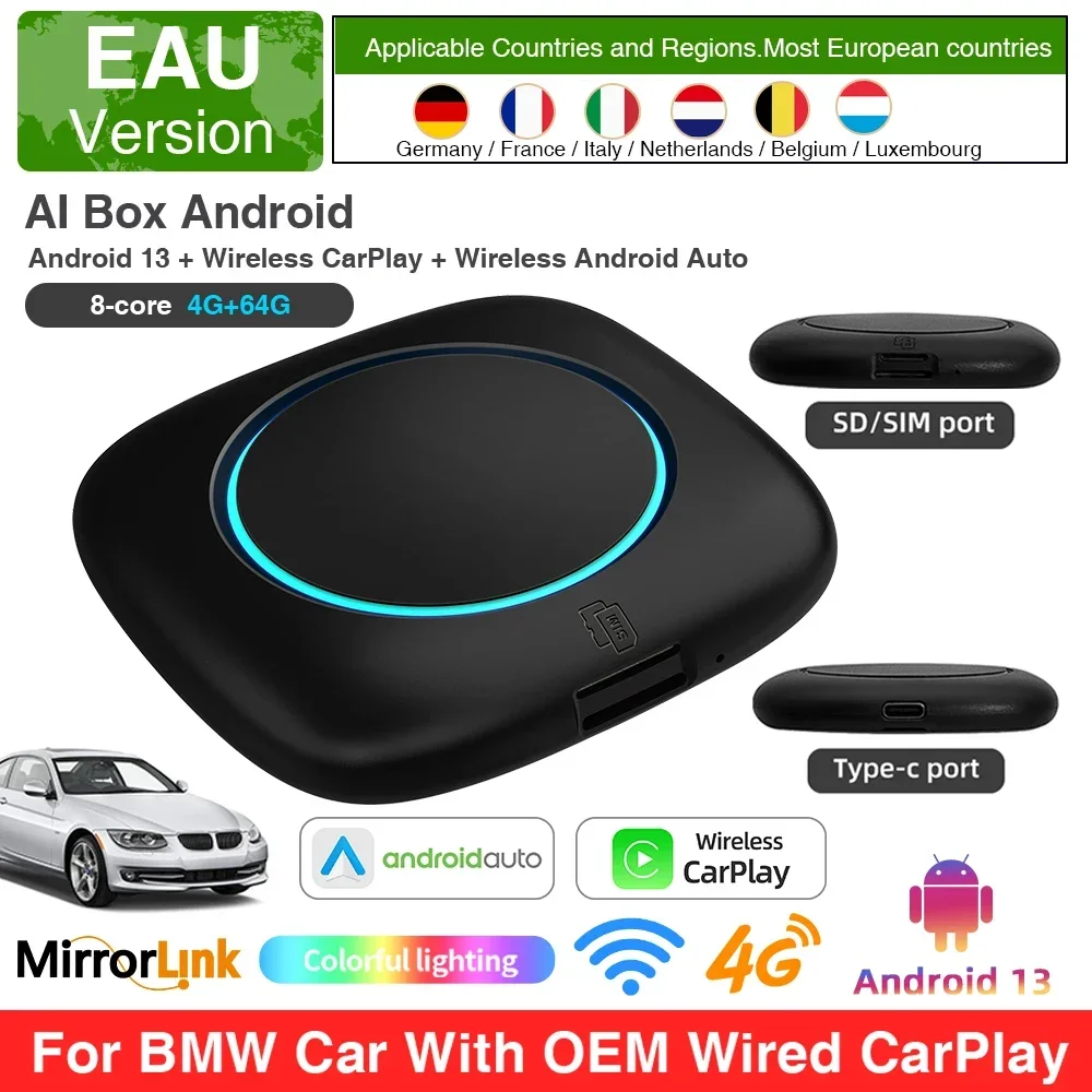 

Qualcomm 6125 Android 13 CarPlay AI Box для автомобилей BMW ID6 ID7 ID8 ID9 Беспроводной CarPlay 4G WIFI GPS Поддержка YouTube Netflix