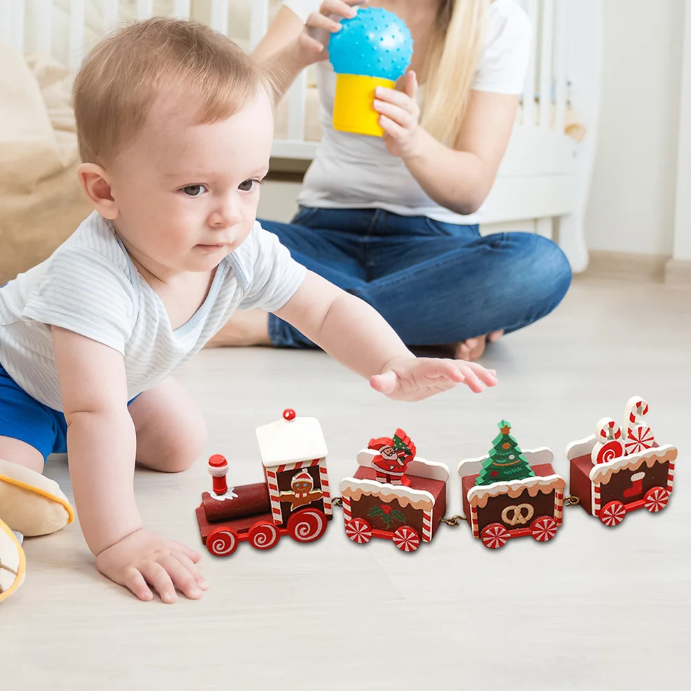 

4 Knots Painted Wooden Christmas Little Train Ornament Classic Educational Assemble Toys for Home Santa Claus Gift
