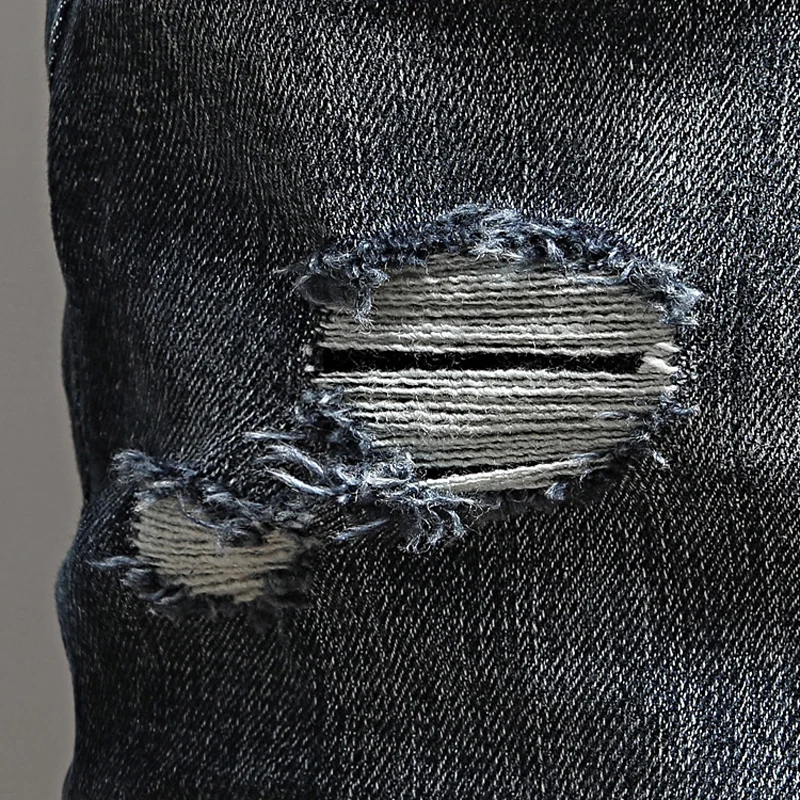 Fashion Designer Men Jeans Vintage Blue Stretch Elastic Slim Fit Ripped Jeans Men Hole Trousers Casual Retro Denim Pants Hombre