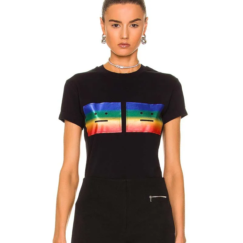 

Acne Studios T-shirts Men Women 22SS New AC Women's Rainbow Square Smiley Classic Slim Short Sleeve T-shirt TShirt TShirts