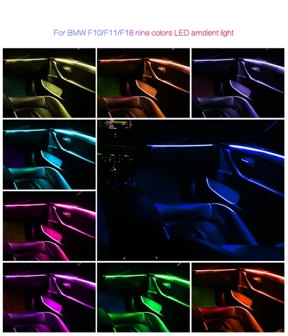 Внутренняя неоновая осветительная светодиодная RGB-лента для BMW 5 Series F10 F11 2010-2018, 12 В, 9 цветов