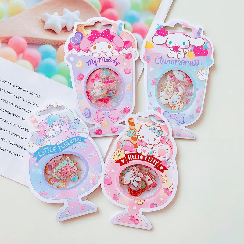 

Sanriod Mymelody Kuromi Cinnamorol Cartoon stickers ice cream cup girl heart three-dimensional crystal sticker pack diy Sticker