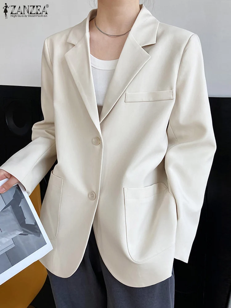 

ZANZEA Women Long Sleeve Blazer 2023 Casual Solid Loose Suits Tops Oversized OL Autumn Outwears Fahsion Lapel Neck Streetwears