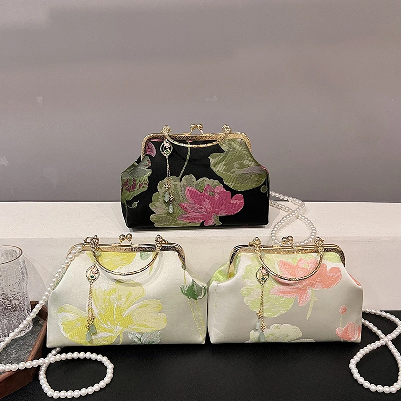 Шелковые сумки с вышивкой и ручками сверху модные повседневные на плечо для