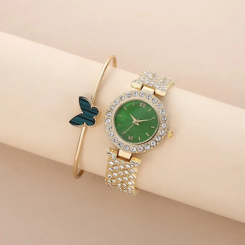 5pcs Fashion High End Creative Blue Green Butterfly Women's Watch Set Commemorative Gift Gifts Perfect Choice Luxury Brand